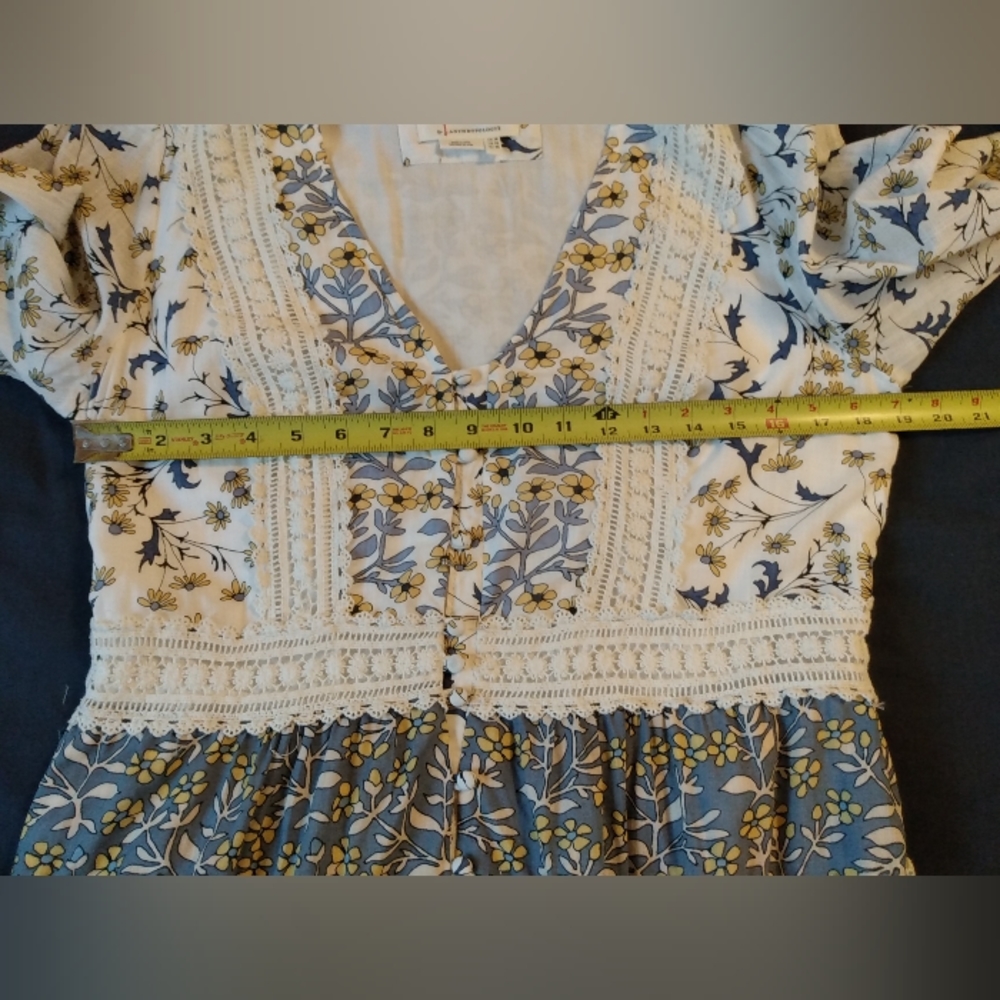 Anthropologie Prairie Dress Cottagecore Peasant Floral 12 Crochet Boho Maxi Lace - Picture 4 of 16